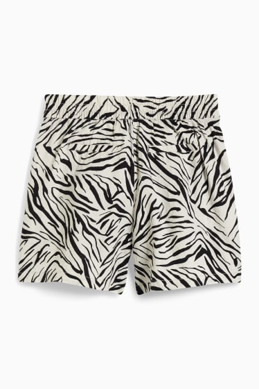 Damen - Basic-Leinenshorts - gemustert - weiss / schwarz