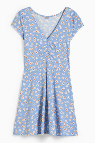 Femmes - CLOCKHOUSE - robe évasée - à fleurs - bleu clair