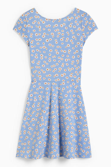 Femmes - CLOCKHOUSE - robe évasée - à fleurs - bleu clair