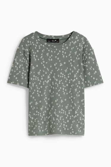 Copii - Tricou cu mânecă scurtă - cu flori - verde