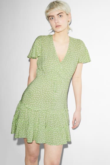 Donna - CLOCKHOUSE - vestito a portafoglio - a fiori - verde chiaro