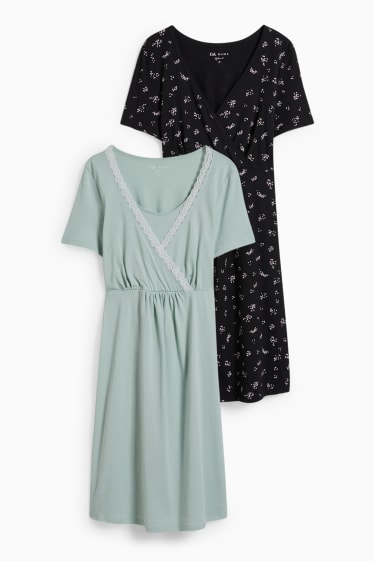 Donna - Confezione da 2 - camicia da notte per allattamento - verde chiaro
