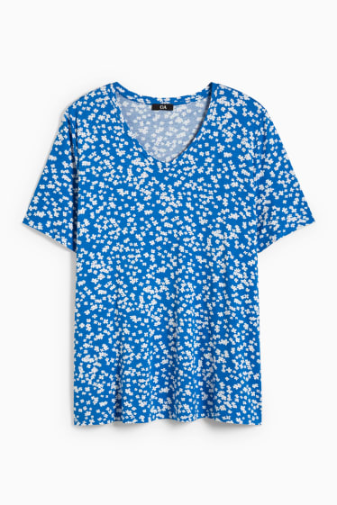 Femmes - T-Shirt - LYCRA® - à fleurs - bleu