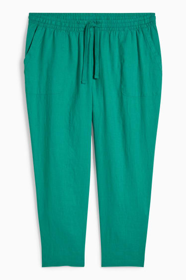 Women - Linen trousers - mid-rise waist - straight fit - light green