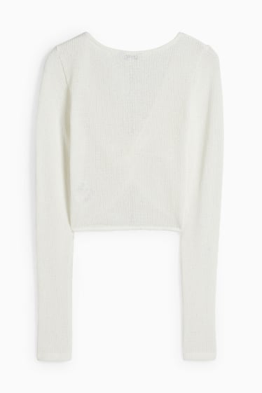 Donna - CLOCKHOUSE - maglia a maniche lunghe dal taglio corto con nodo - bianco crema