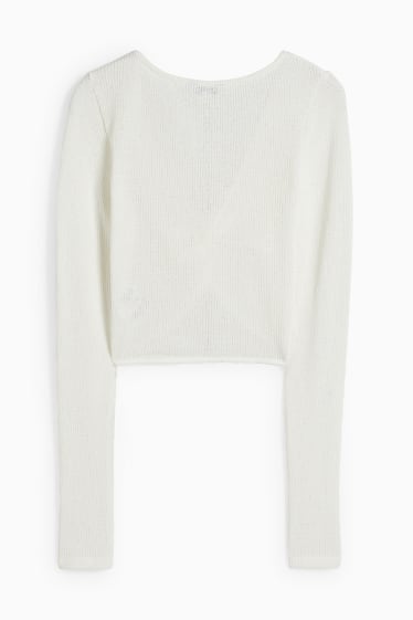 Dames - CLOCKHOUSE - korte longsleeve met knoop in de stof - crème wit