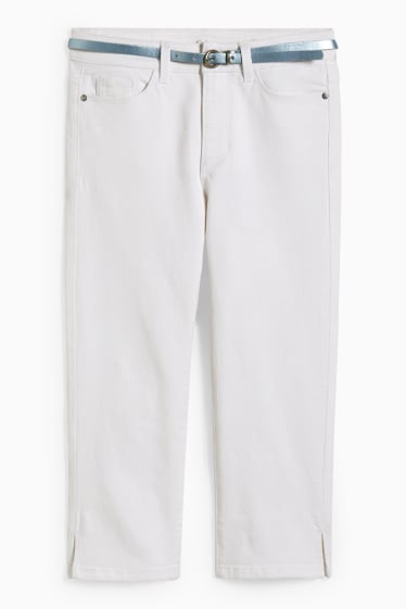 Damen - Capri Jeans mit Gürtel - Mid Waist - Slim Fit - weiss