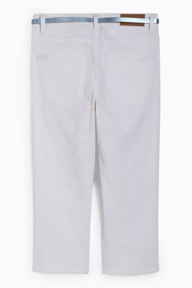 Femei - Capri jeans cu curea - talie medie - slim fit - alb