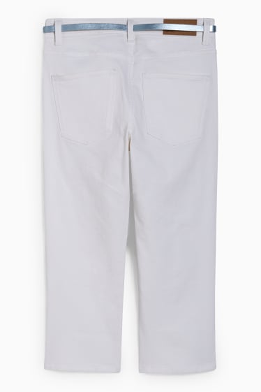 Damen - Capri Jeans mit Gürtel - Mid Waist - Slim Fit - weiss