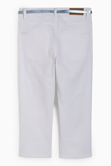 Femmes - Jean capri doté d'une ceinture- mid waist - slim fit - blanc