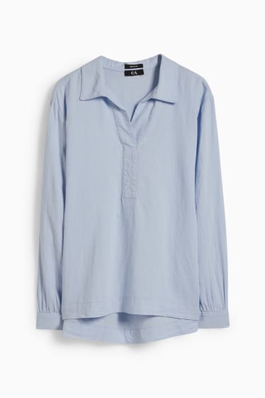 Dames - Blouse - linnenmix - lichtblauw