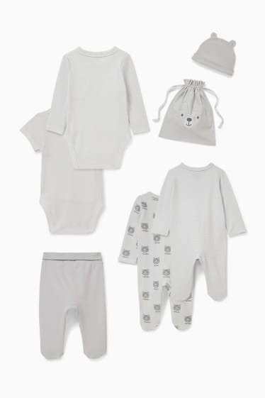 Unisex - Erstlings-Set mit Geschenkbeutel - 7 teilig - hellgrau
