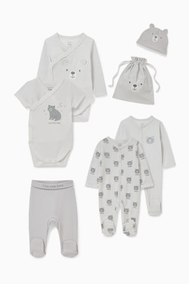 Unisex - Erstlings-Set mit Geschenkbeutel - 7 teilig - hellgrau