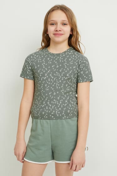 Copii - Tricou cu mânecă scurtă - cu flori - verde