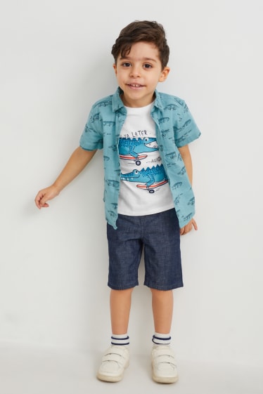 Enfants - Ensemble - T-shirt, chemise et short - 3 pièces - blanc