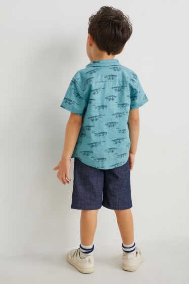 Niños - Set - camiseta de manga corta, camisa y shorts - 3 piezas - blanco