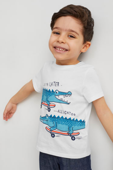 Niños - Set - camiseta de manga corta, camisa y shorts - 3 piezas - blanco