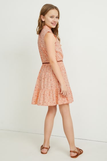 Bambine - Vestito a blusa con cintura - a fiori - arancio chiaro