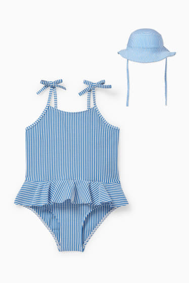 Bébés - Ensemble de bain pour bébé - 2 pièces - à rayures - bleu / blanc