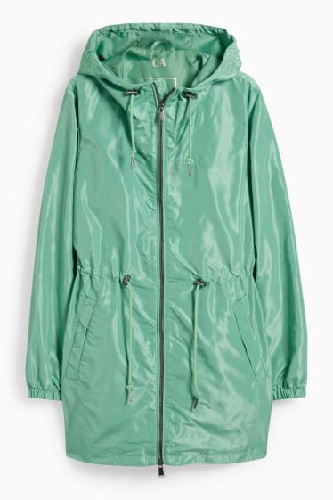 Damen - Jacke mit Kapuze und Tasche - faltbar - grün