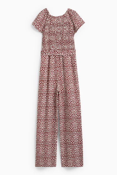 Kinderen: meisjes - Jumpsuit - linnenmix - met patroon - bruin / crème wit