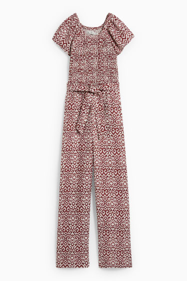 Kinderen: meisjes - Jumpsuit - linnenmix - met patroon - bruin / crème wit