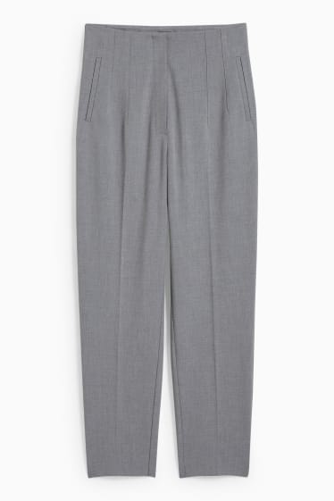 Women - Cloth trousers - high waist - tapered fit - light gray-melange