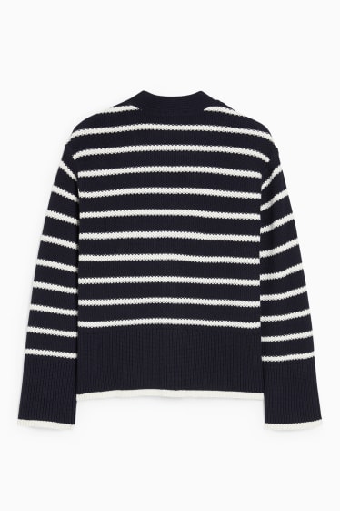 Women - Basic cardigan - striped - blue / white