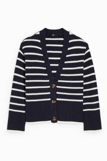 Women - Basic cardigan - striped - blue / white