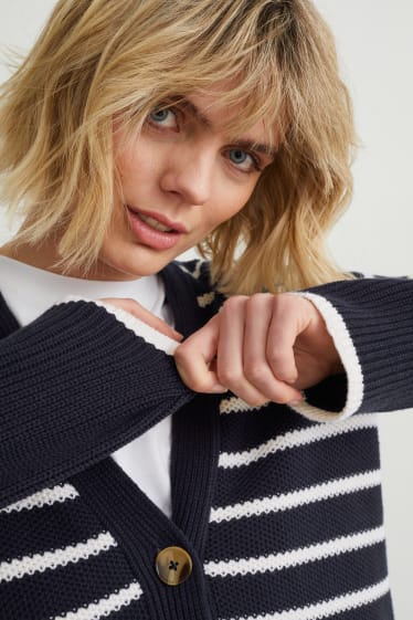 Women - Basic cardigan - striped - blue / white