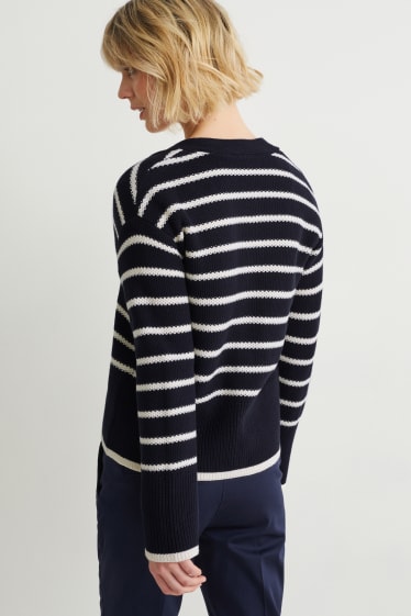 Women - Basic cardigan - striped - blue / white