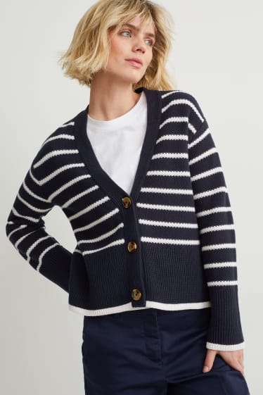 Women - Basic cardigan - striped - blue / white