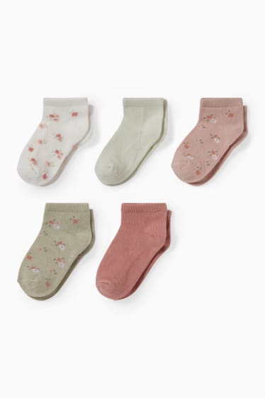 Bébés filles - Lot de 5 paires - petites fleurs - chaussettes pour bébé à motif - vert clair