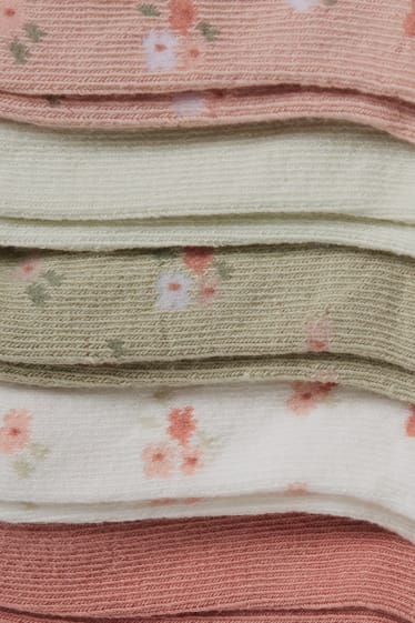 Bébés filles - Lot de 5 paires - petites fleurs - chaussettes pour bébé à motif - vert clair