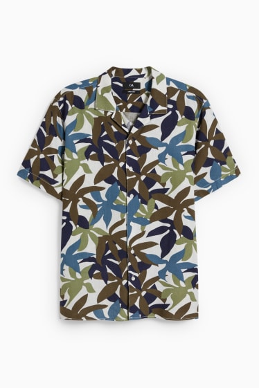 Pánské - Košile - regular fit - klopový límec - lněná směs - barevná