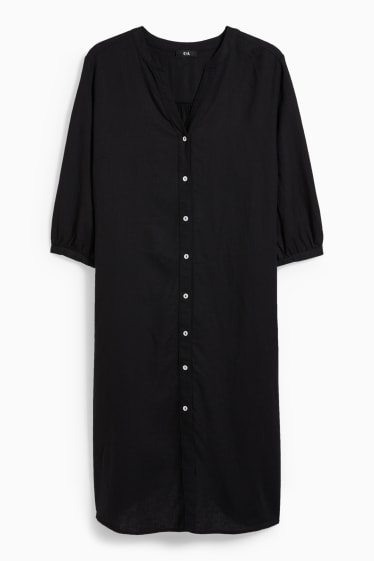 Femmes - Robe-chemisier - lin mélangé - noir