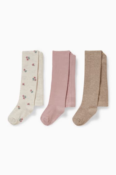 Bébés - Lot de 3 paires - collants pour bébé - beige clair