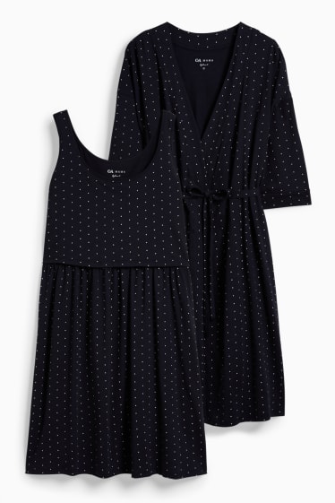 Femmes - Ensemble - chemise de nuit d'allaitement et robe de chambre - à pois - bleu foncé