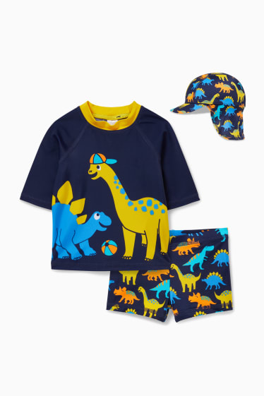 Bébés - Dinosaures - tenue de bain UV pour bébé - LYCRA® XTRA LIFE™ - 3 pièces - bleu foncé