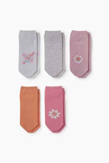 Dětské - Multipack 5 ks - květiny - ponožky do tenisek s motivem - růžová
