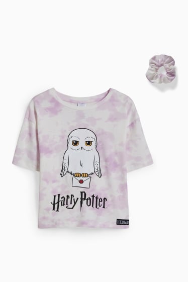Kinder Mädchen - Harry Potter - Set - Kurzarmshirt und Scrunchie - 2 teilig - hellviolett