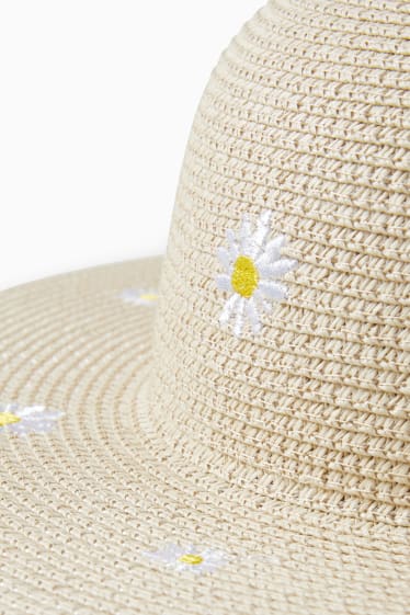 Femmes - CLOCKHOUSE - chapeau de paille - à fleurs - beige clair