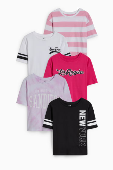 Dětské - Multipack 5 ks - tričko s krátkým rukávem - růžová