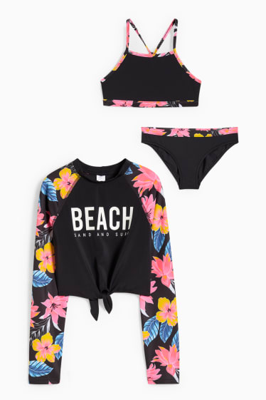 Enfants filles - Ensemble - haut de bain et bikini - LYCRA® XTRA LIFE™ - 3 pièces - noir