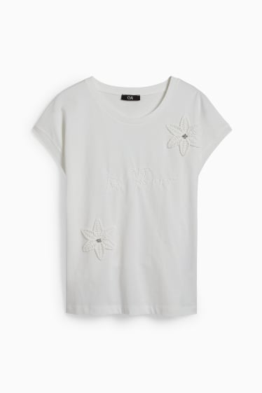 Dames - T-shirt - crème wit