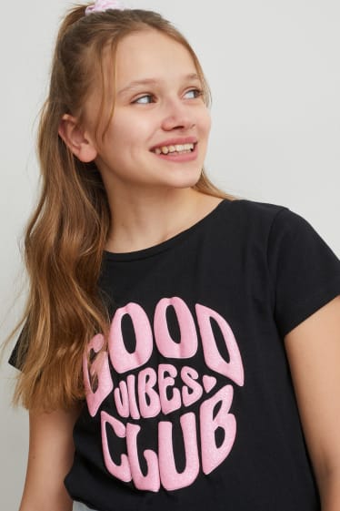 Kinder - Set - Kurzarmshirt und Scrunchie - schwarz