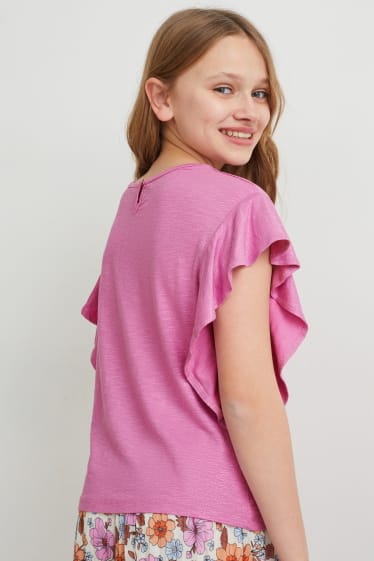 Niños: niñas - Camiseta de manga corta - brillos - violeta claro