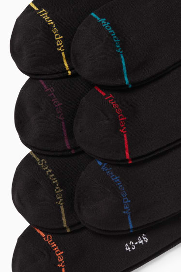 Hombre - Pack de 7 - calcetines tobilleros con motivo - días de la semana - negro
