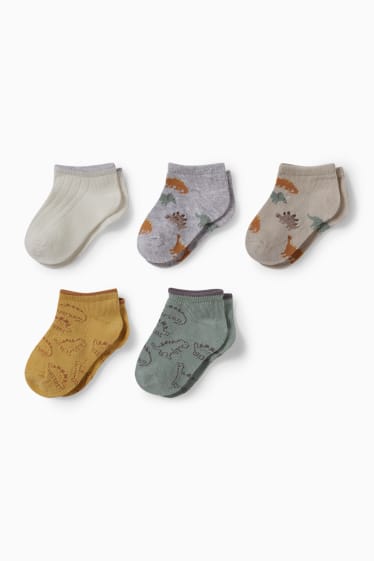 Babies - Multipack of 5 - dinosaur - baby trainer socks with motif - light gray-melange