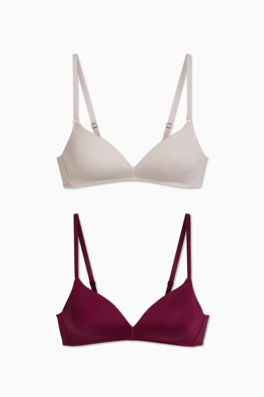 Donna - Confezione da 2 - reggiseno senza ferretti - imbottito - LYCRA® - porpora